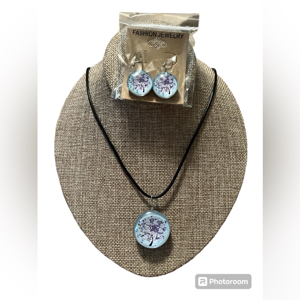Purple Tree of Life Earrings and Necklace Set